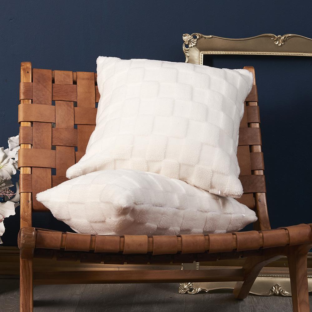 Double-sided Grain Velvet Three-dimensional Jacquard Checkered Pillow Cushion Sofa Living Room Invisible Zipper Pillow Cover