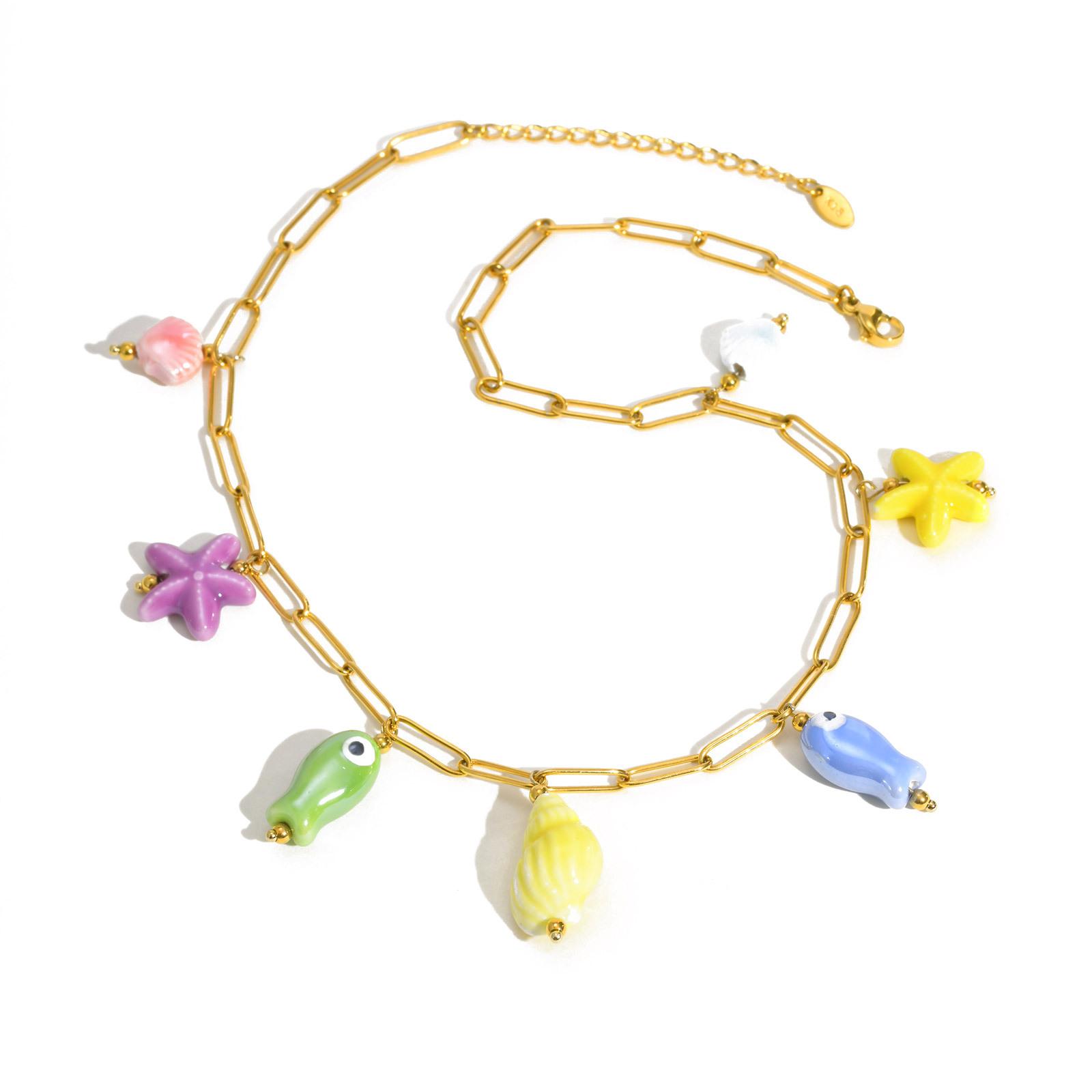 

Ceramic Starfish Fish Conch Dolphin Drop Y2K Necklace, Women s Stainless Steel Chain Adjustable, Notarnish Resistant Jewelry