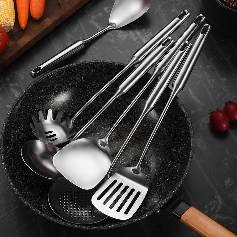 Stainless Steel Kitchenware Set: Stand-up Spatula, Thickened Soup Ladle, Hollow Handle, Integrated Design