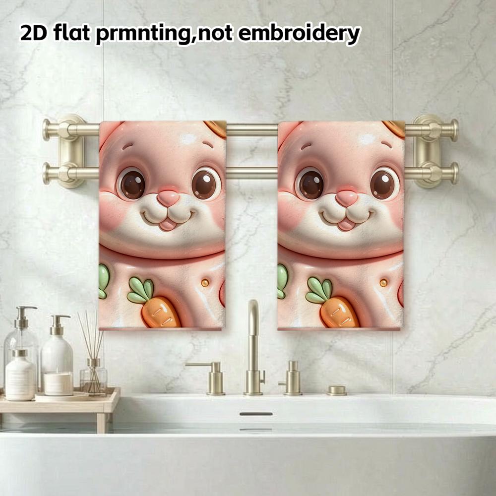 Pink Bunny with Carrot Towel, Soft Absorbent Bath Towel, Quick Dry Kids Hand Towel for Daily Use