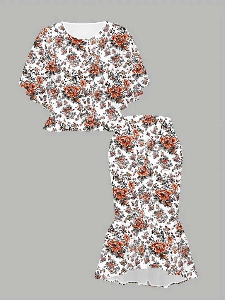 3D Flower Printed Classical Totem Women's Print, Fashionable Large-sized, Elegant, Versatile for All Seasons. T-shirt, Skirt and Set