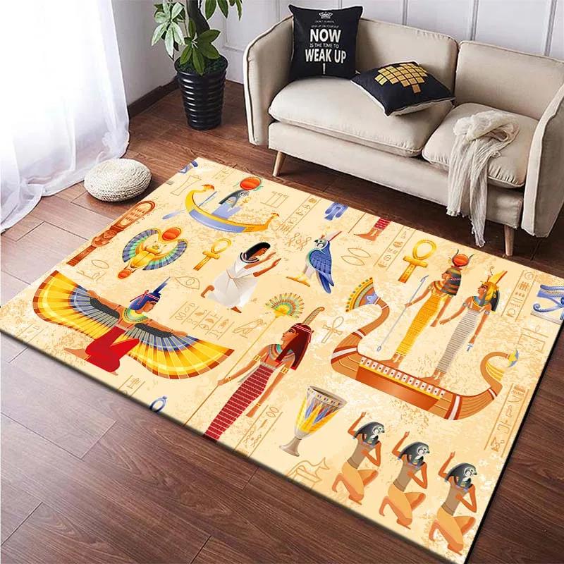 Egyptian Pharaonic Painting Rugs for Bedroom Home Decor Ancient Egypt God Cat Anubis Carpet Floor Mats for Living Room Non-slip