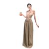 Old money wind pendant wide-leg pants two-piece set + tie-dye neck top, seaside vacation style wear, lazy and advanced