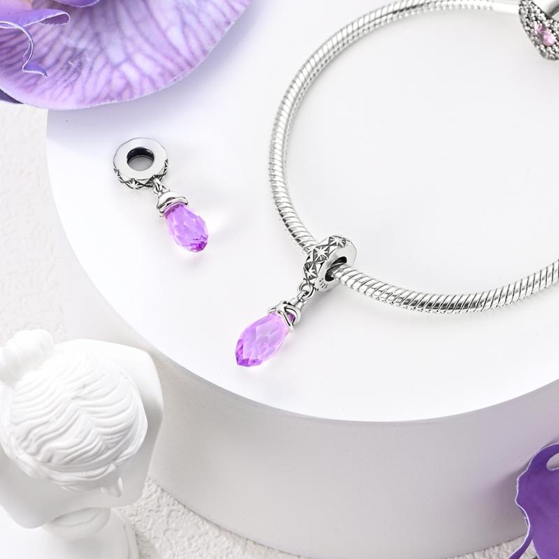 Girl Original Mystic Purple Charms Metal Charm Pendants Beads Fit Bangle Necklace Accessory Gift Ideal for Elegant Fashion Beautiful Lovely Exquisite