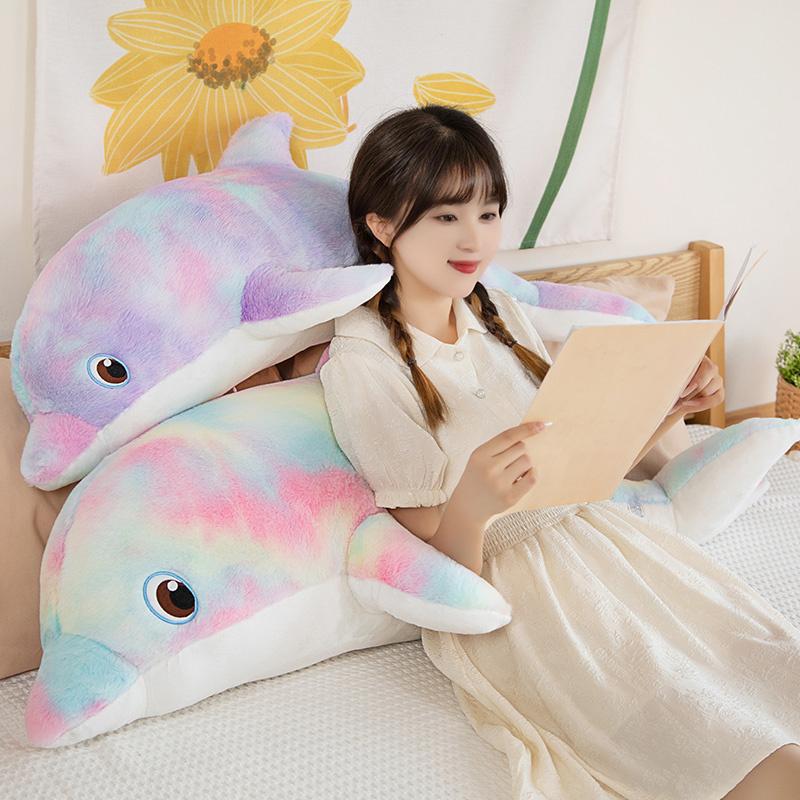 50Cm/19.68In Cute Colorful Dolphin Plush Toy Soft Cartoon Model Throw Pillow Home Decoration For Boys And Girls Birthday Gifts