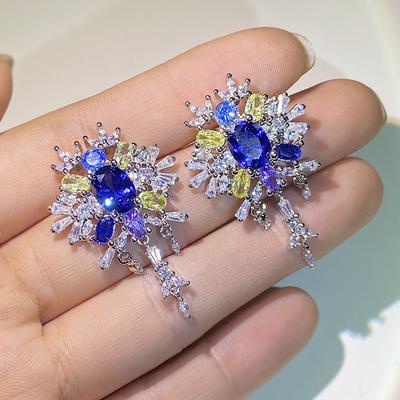 Silber Sale Mode Lila Orchidee Zirkonium Mikro-Pavé Ohrstecker Boho Anzug Party Geburtstag Schmuck Geschenk