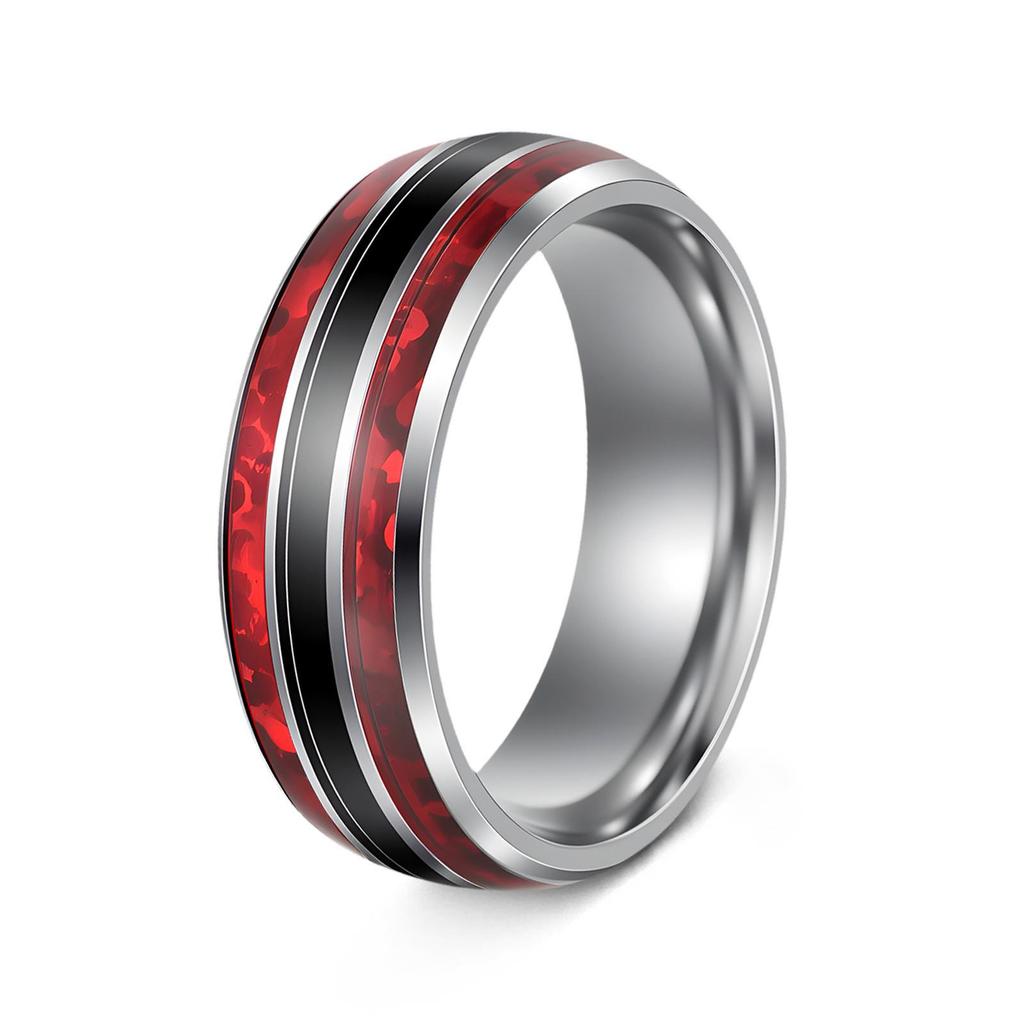 Men's Titanium Steel Ring with Acacia Wood & Abalone Shell Inlay