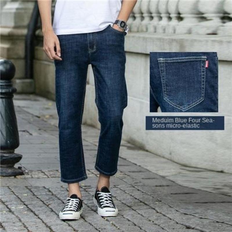 

Мужские джинсы весна и лето, тонкие повседневные джинсы с девятью точками, модные простые прямые свободные брюки большого размера 40