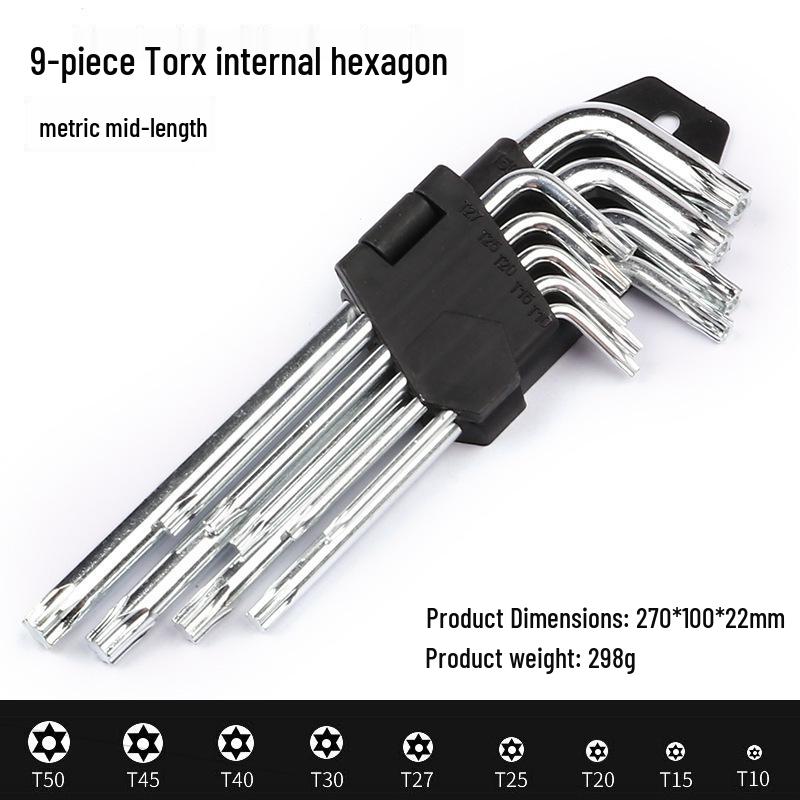 In-Stock 9PC Allen Wrench Set: Flat & Ball Head Torx, Carbon Steel, Galvanized