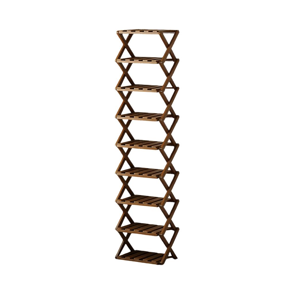 Shoe Rack Organizer,  Natural Or Tea Color, No-Tool Assembly, Foldable Storage Shelf
