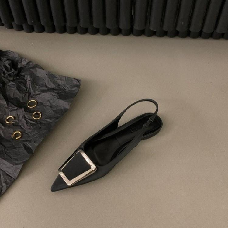 Summer new pointed fashion single shoes, empty square buckle cool single shoes behind the bag head, high-end simple spot women's cool single shoes