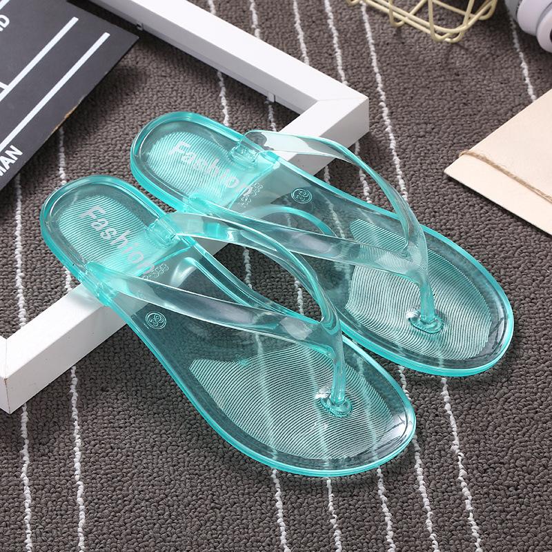 Crystal Jelly Transparent Cool Slippers Female Summer Student Korean Version of Fashion Trend Outer Wear Pinch Foot Flip-flops Flat Bottom