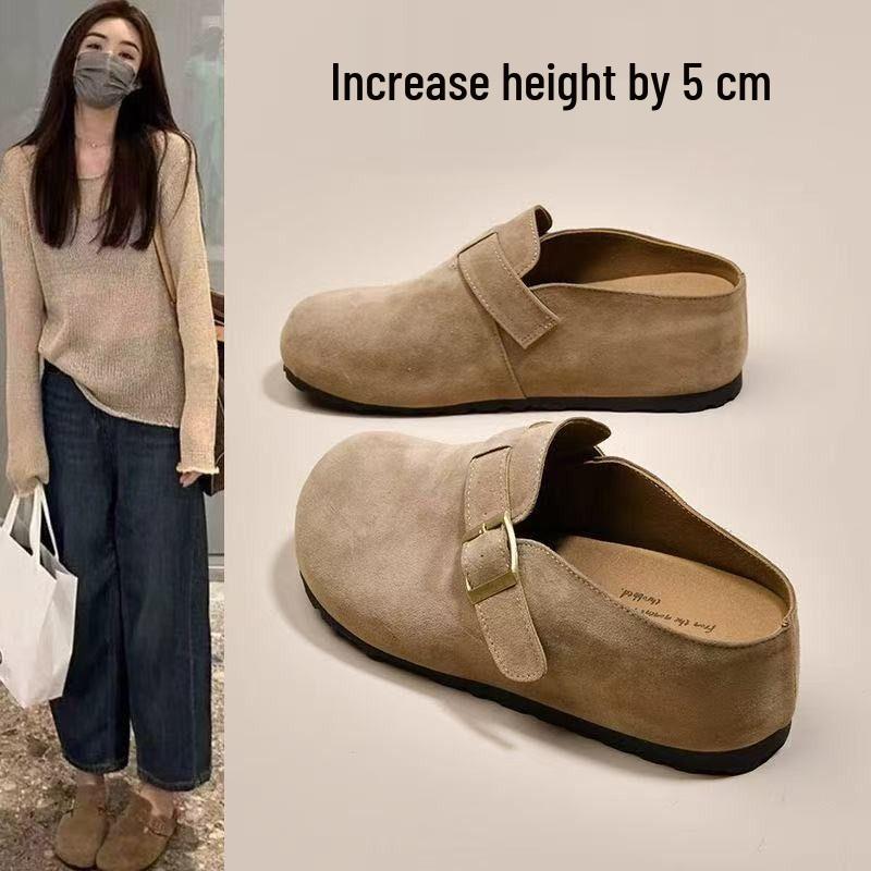 Women's Khaki Closed-Toe Thick-Soled Birkenstock Slippers - Height-Boosting, Ideal for Spring & Autumn
