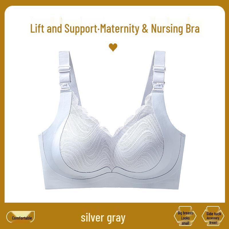 

Бесшовный бюстгальтер для беременных и кормящих - Защита от бокового жира, Защита от провисания, Послеродовой, Большой размер 4XL (180-200 jin, 44BCDE) серебряный серый