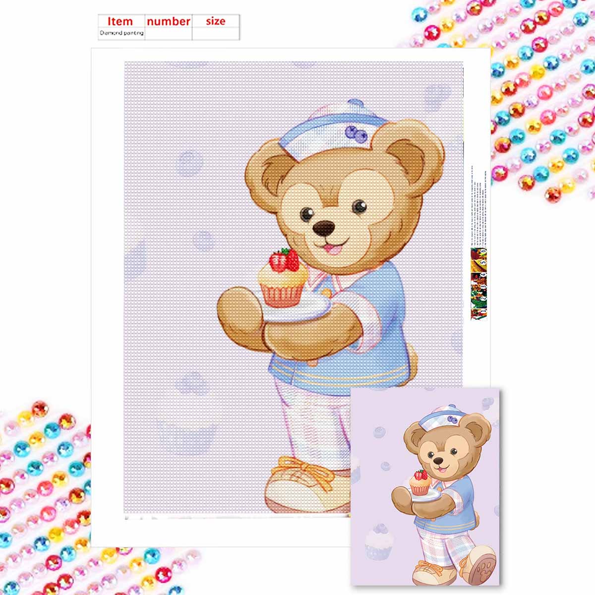 

DIY Diamond Painting Cake and Bear Cross Stitch Kit Mosaic Art Diamond Painting Full Circle Diamond Home Decoration Round 20x30cm