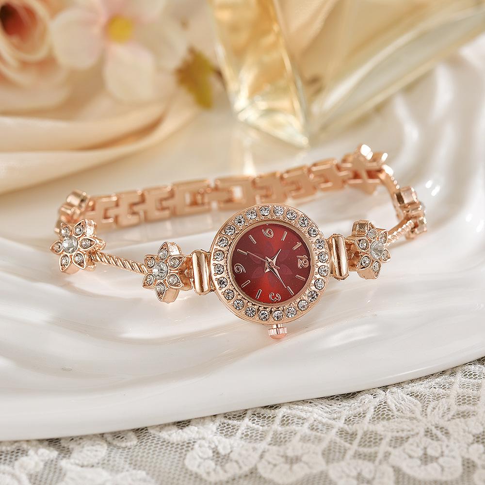 Steel Belt Full Drill Small Round Head Dial Watch Small Thin Belt High Value Digital Face Bracelet Watch