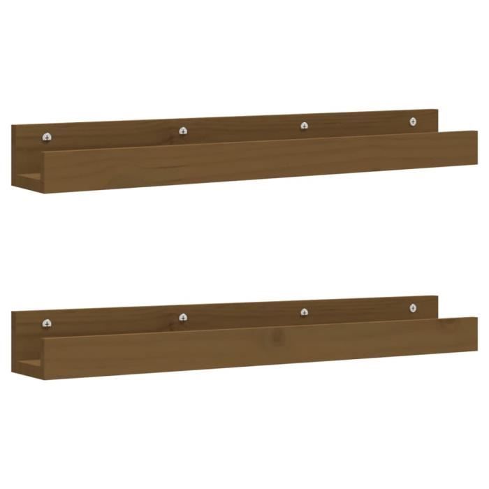 823592 vidaXL Étagères murales 2 pcs Marron miel 80x12x9cm Bois de pin massif