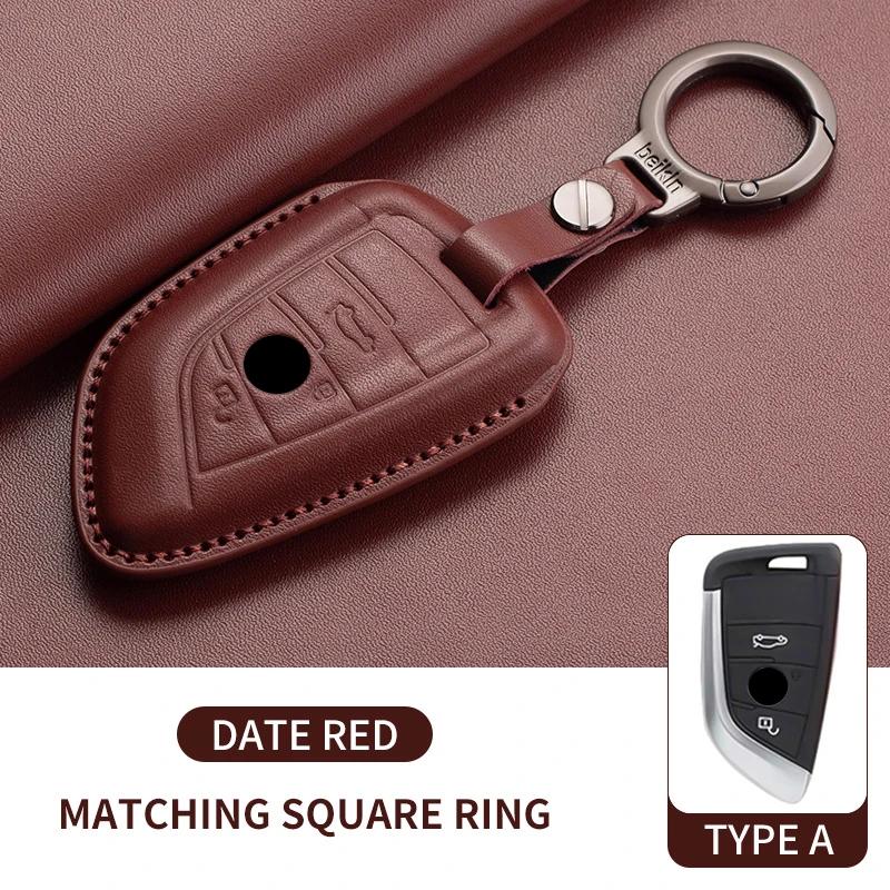 Genuine Leather Auto Smart Key Fob Cover Case Housing Fit For Bmw X1 X3 X5 X6 X7 1 3 5 6 7 Series G20 G30 G11 F15 F16 G01 G02 F48 Keyless Key Fob