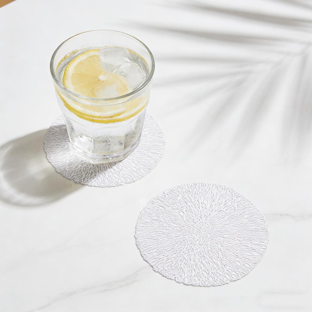 12Pcs Heatproof Non Slip PVC Coasters Heat Resistant Cup Mats for Desk Kitchen Table Elegant Round Drink Placemats Anti Scald