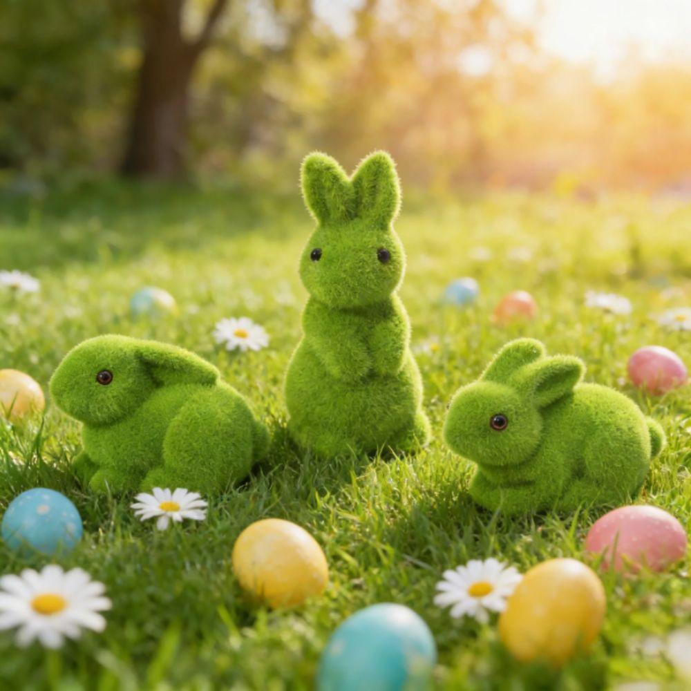 Simulation Moss Easter Decorations Moss Green Easter Bunny Figurines  Garden Decorations