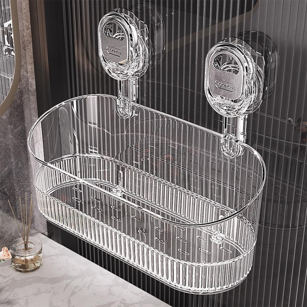 Transparent Storage Container Storage Box for Home No-drill Bathroom Suction Storage Box with Drain Holes Wall-mounted Shower