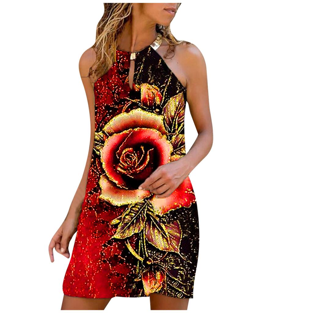 Women Summer Fashion Casual Sexy Printing Sleeveless Loose  Dress