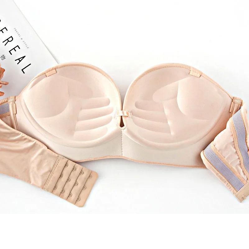 Sexy sutiã sem alças feminino fio livre malha renda superior sexy push up sutiãs para mulher ver através de roupa interior preto antiderrapante vestido sutiã