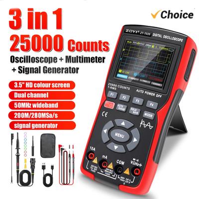 ZOYI ZT703S 3 w 1 cyfrowy multimetr 50MHz pasmo 280MS szybkość PC przechowywanie danych przebiegu podwójny oscyloskop generator sygnału