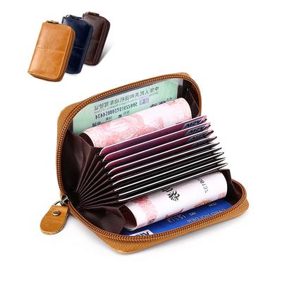 Kuh Leder Visitenkarte Halter Männer Zipper Kreditkarte Brieftasche Männlichen Retro Bank ID Kreditkarte Halter RFID Blockierung