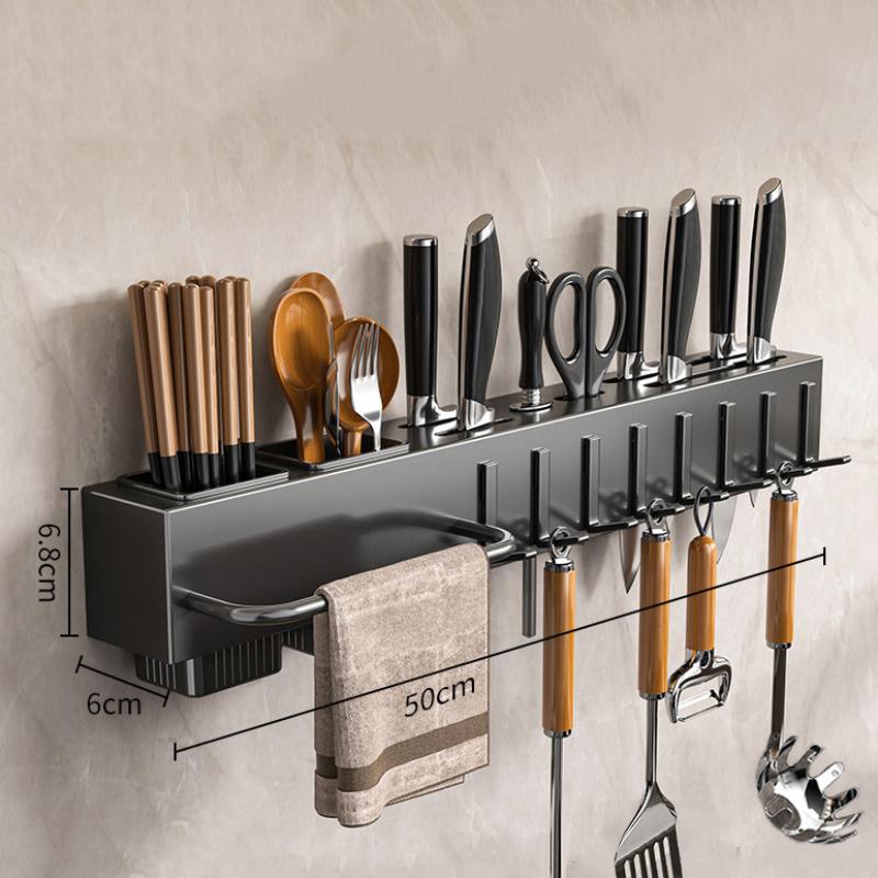 Étagère Murale de Rangement pour Couteaux de Cuisine avec Support pour Couvercles de Casseroles et Organisateur pour Planches à Découper Rangement Intégré pour Ustensiles Ménagers