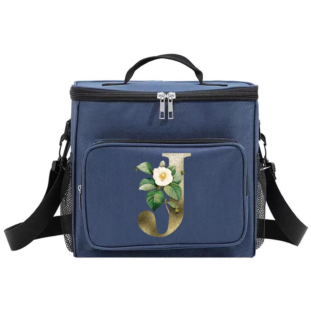 Lunch Bag Insulated Bags Cooler Box Thermal Organizer Handbag Shoulder Storage Lunchbag for Men and Women Golden Flower Printing