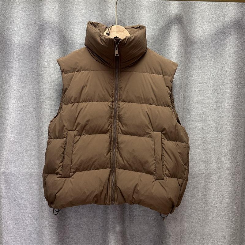 Women Light Weight Thermal Seamlessly Sleeveless White Duck Down Jacket All Match Chic Pocket Loose Down Vest