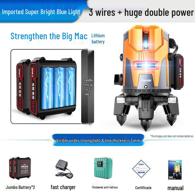 Vysoce přesná infračervená 5-liniová laserová vodováha pro stěnu a podlahu, samonivelační, zelené světlo, pro venkovní použití