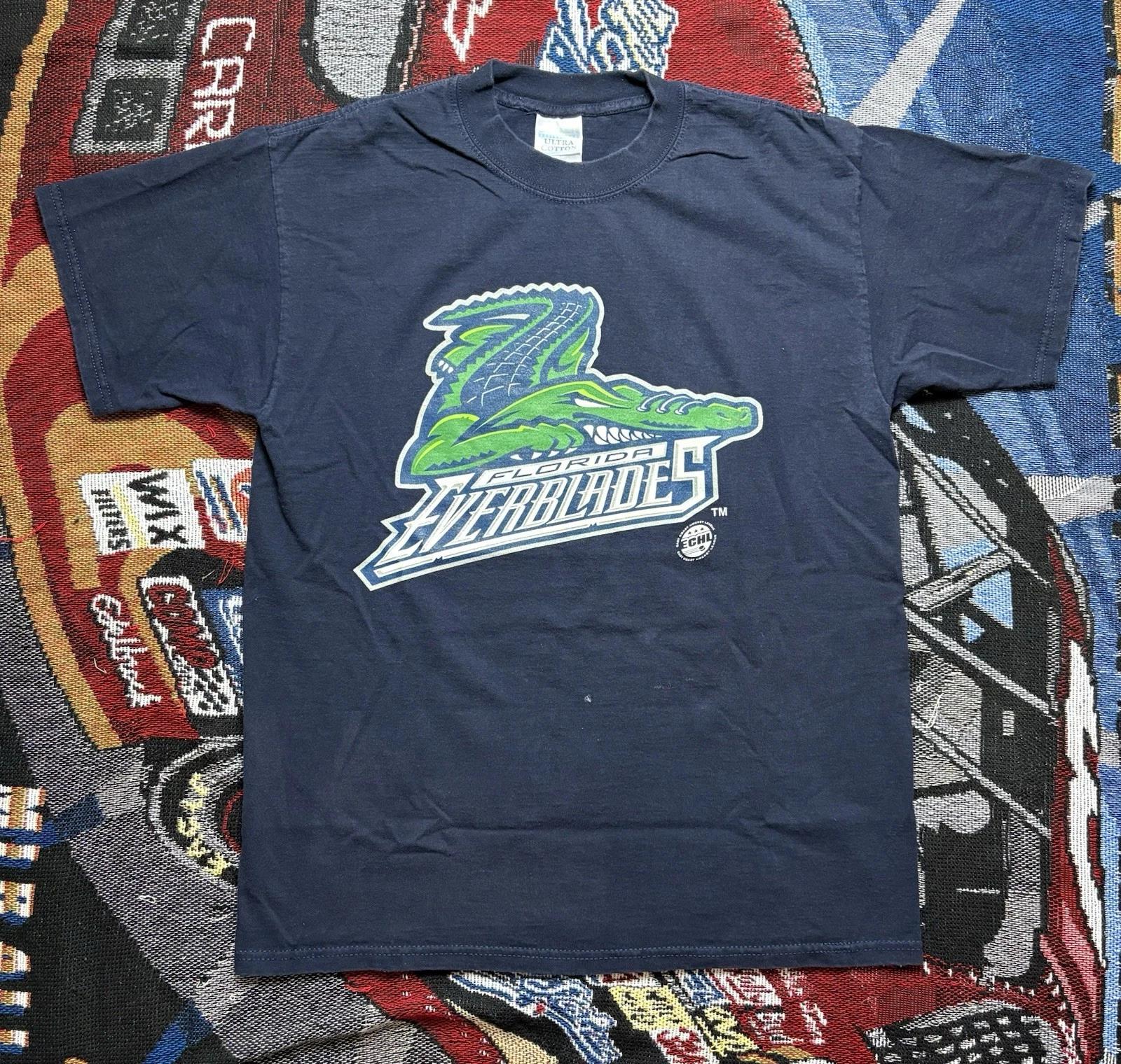 Vintage Florida Everblades T-Shirt ECHL Minor Hockey Large Blue Logo Tee Gildan 4XL