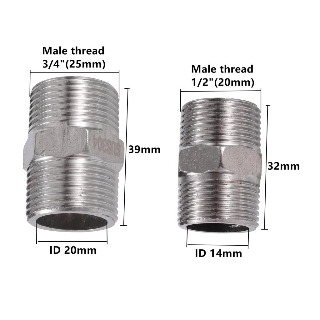 1/2 Inch 3/4 Inch Male Thread Connector 304 Stainless Steel Thread Pipe Repair Coupling Water Tap Adapter Water Pipe Connector