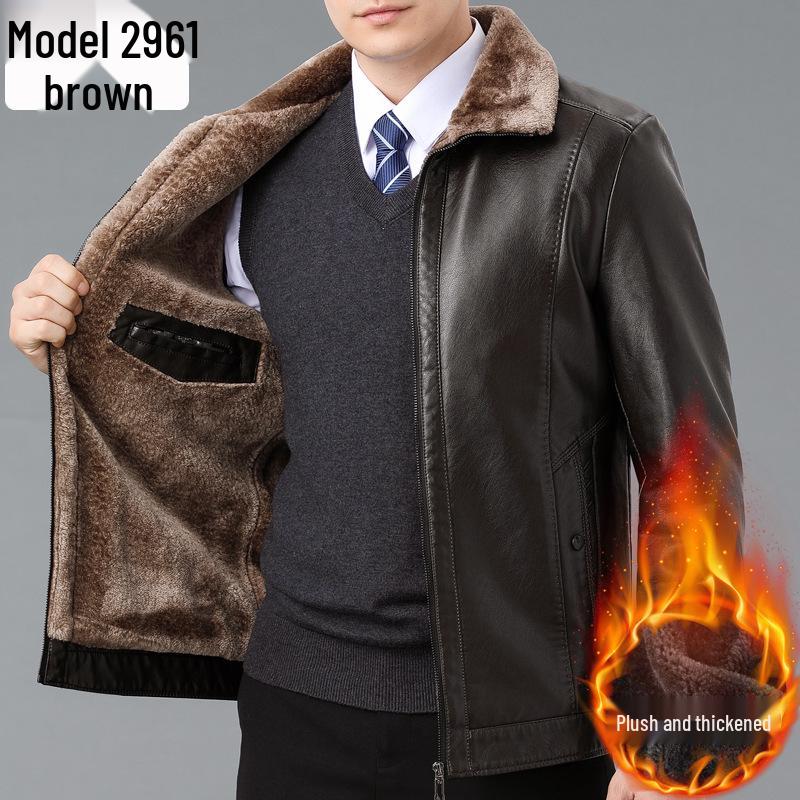 Men's Winter Sheepskin Leather Jacket with Fleece Lining - Thick, Warm Outerwear for Middle-aged and Elderly