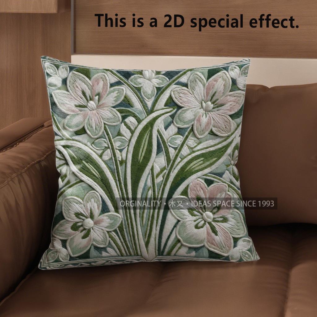 2D Floral Embroidered Pattern Digital Pillow Covers Pattern Cushion Cover Suitable For Sofa Bedroom Car Pillow Cover 40x40cm