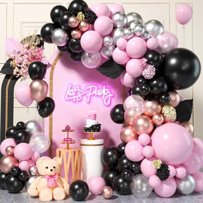 Black Pink Balloon Chain Set Qixi Festival Wedding Confession Balloon Girl Birthday Party Scene Decoration