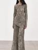 2026 Spring/Summer Botanical Print Faux Silk Top & Pleated Wide-Leg Pants Set