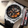 SANDA Men's Waterproof Luminous Polygonal Quartz Watch with 3D Rotating Dial and Silicone Band