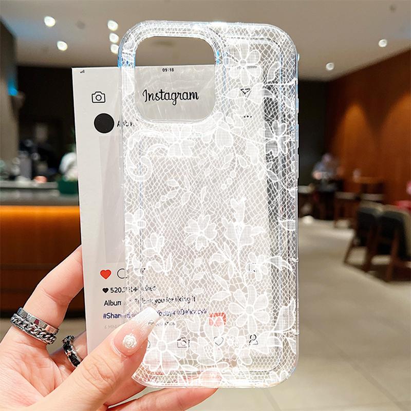 Sexy Lace Pattern Transprent Phone Case For IPhone 17 16 15 14 13 12 11 Pro Max Air 7 8 Plus X XS XR 16e SE Silicone Cover Funda