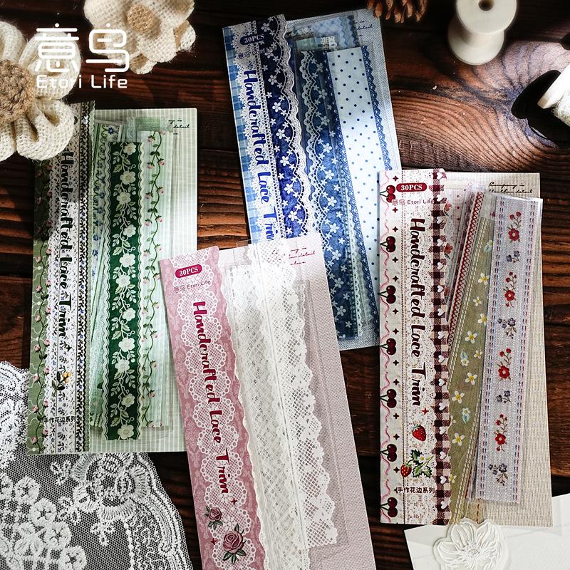 Yi Niao Retro Lace Sticker Pack: 6 Handmade Styles for Journals and Collages