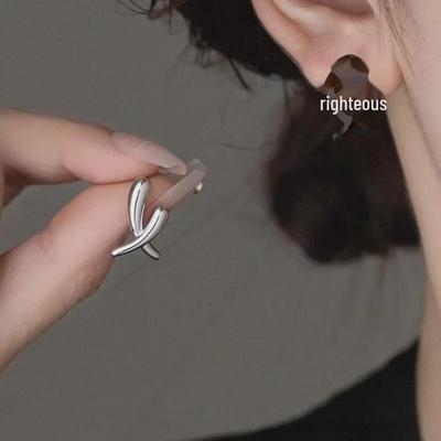 Korean Style Irregular Metal Cross Earrings for Women - Elegant, Unique Niche Design