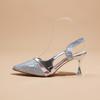 Mode Silber Temperament Spitzschuh High Heels Damen Sommer Feine Nachfolgeschuhe 2025 Neu Niedrig Absatz Baotou Sandalen Übergröße