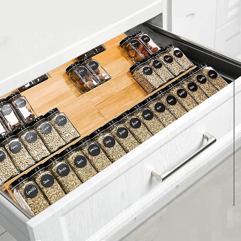 Bamboo Spice Rack Tray Jars Spice Drawer Organizer for Kitchen Cabinets Storage and Organization Shoe Tray Straw Tray Wood Tray