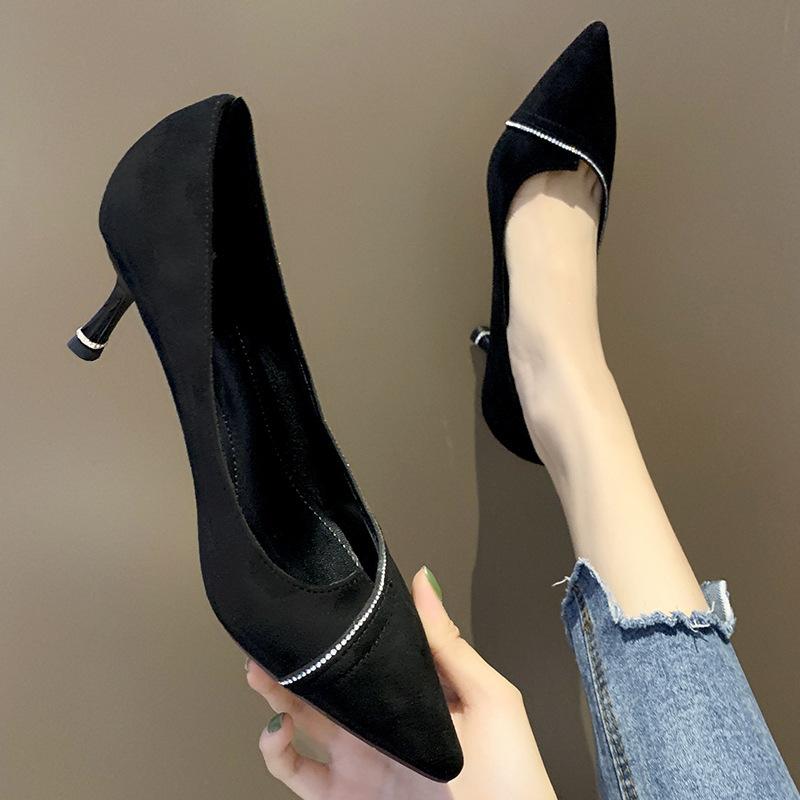 High heels women's autumn new Korean suede women's shoes rhinestone pointed shoes stiletto shoes
