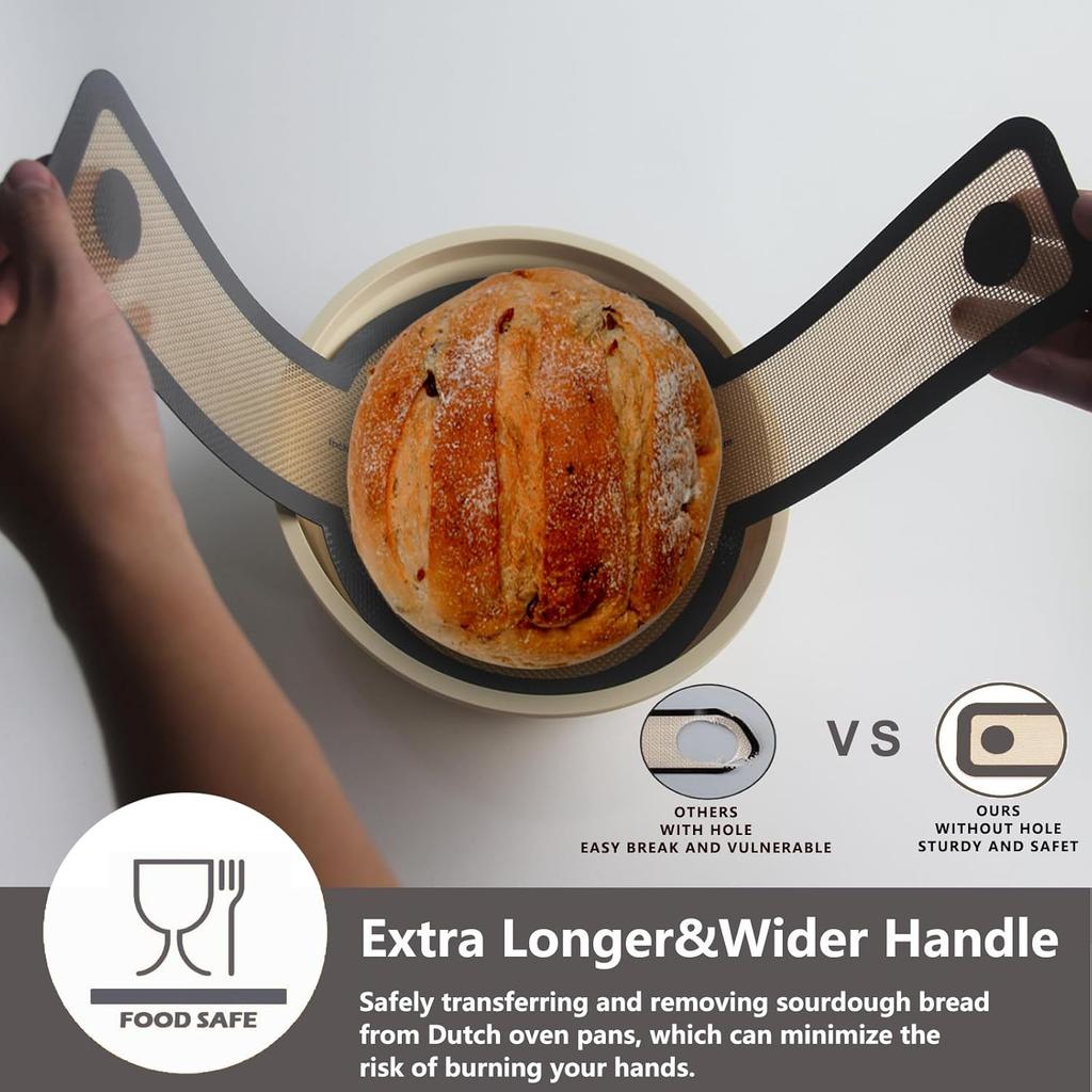 2Pcs Silicone Bread Sling Oval And Round For Dutch Oven, Non-Stick Easy-Clean Reble Silicone Baking Mat With Long Handles Sourdough Bread Baking Mat