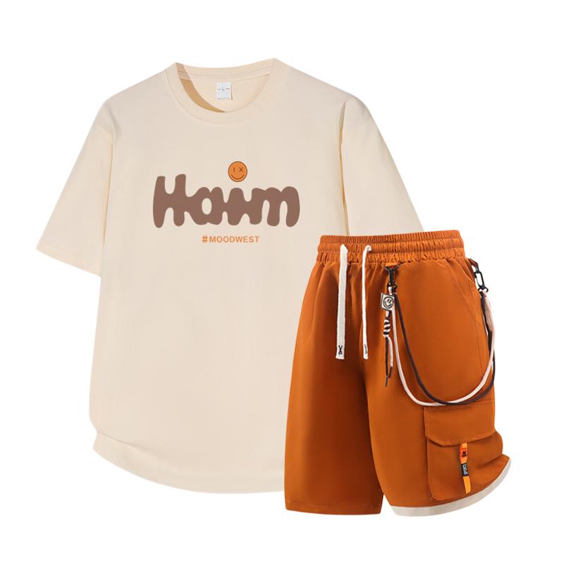 

Dmo Men s Short Sleeved Set Summer Short Sleeved Slim Fit Upper Garment Men s Two-piece Set 2XL