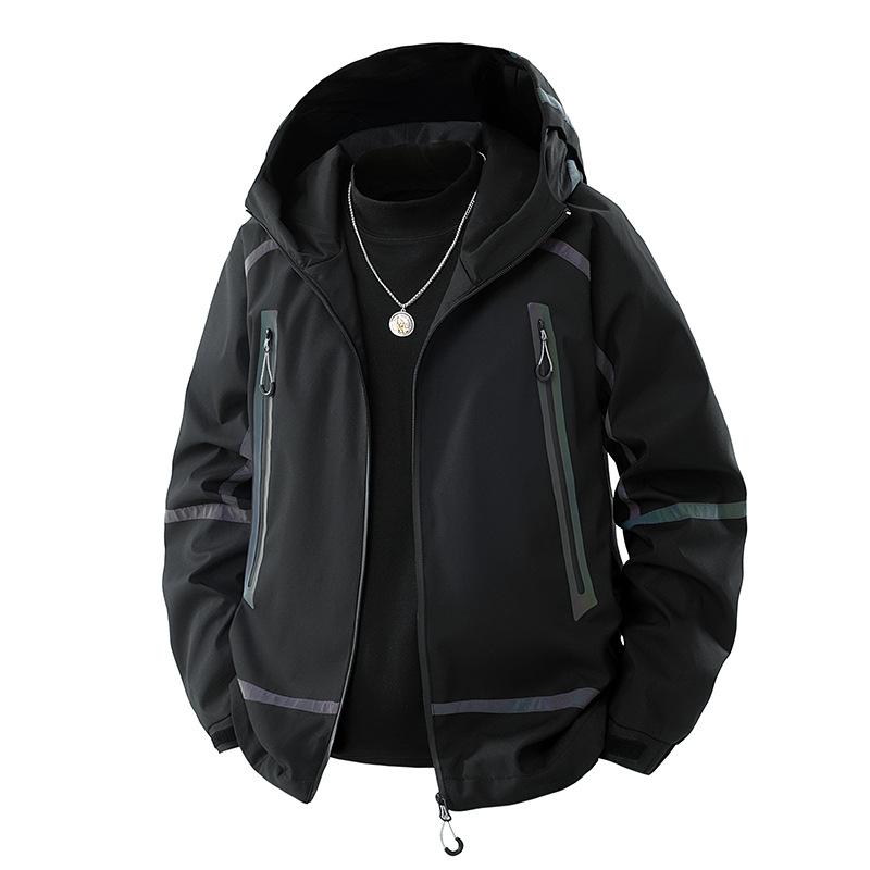 

Весенняя ветрозащитная и водонепроницаемая куртка, повседневная куртка с капюшоном и светоотражающими элементами для мужчин M