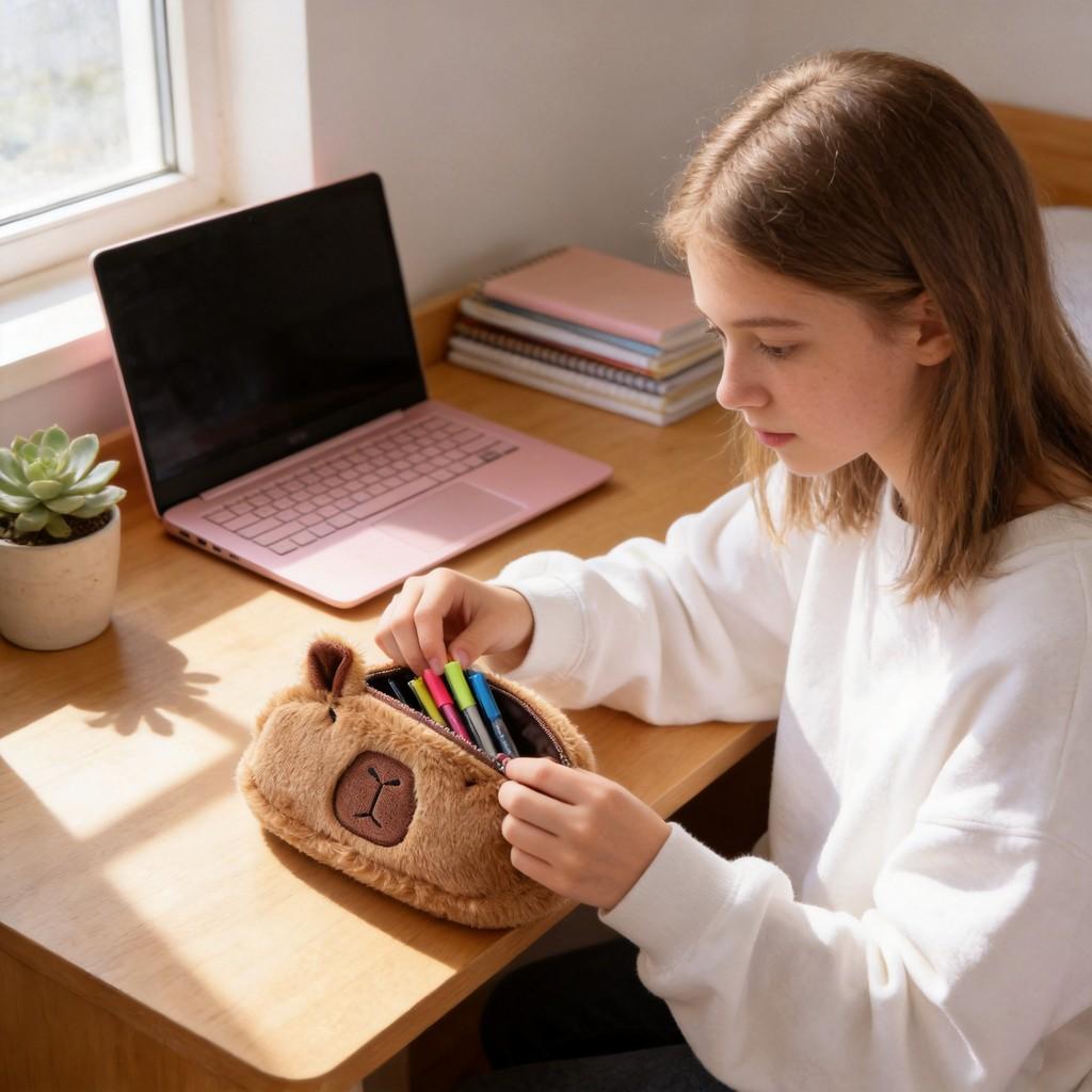 Capybara Plush Pencil Case With Large Capacity For Kids And Teens